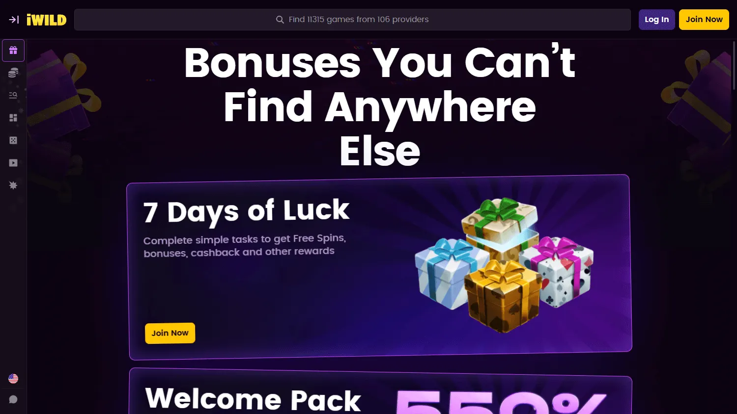 iWild Casino desktop promotions area with bonuses and reward offers